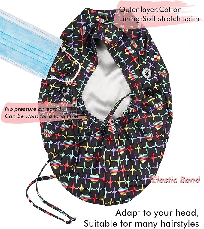 Satin Lined Work Cap with Button for Long Hair Women