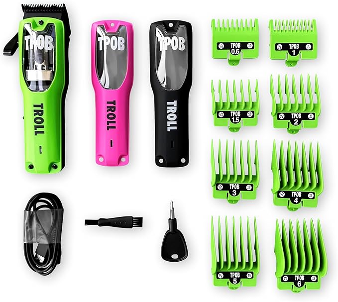TPOB Troll Professional Barber Clipper 6800 RPM Super Torque Motor with DLC Taper Blade (3 Color Covers)