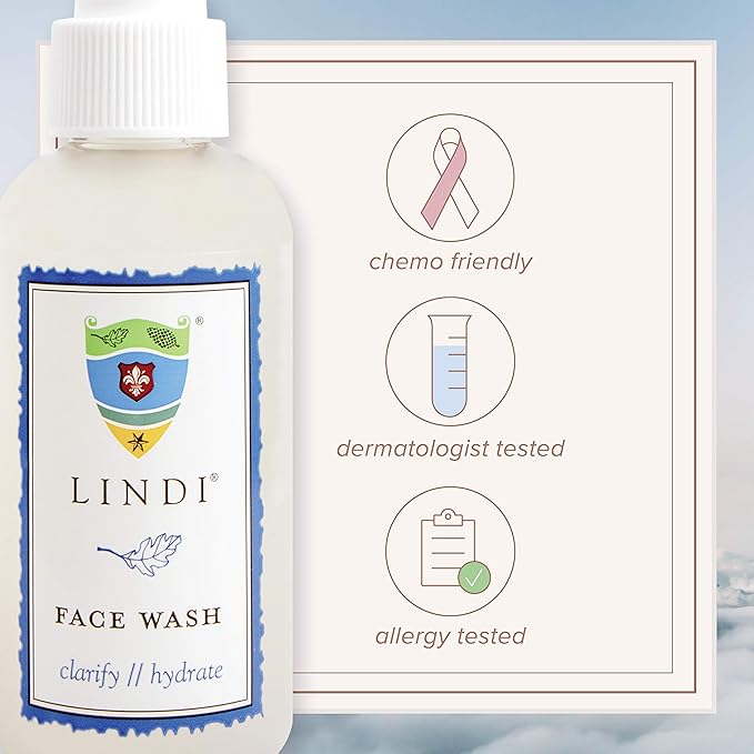 Lindi Skin Face Wash for Dry & Sensitive Skin - Gentle, Moisturizing Formula That Hydrates & Refreshes Your Body and Scalp - Reduce Facial Rashes, Redness, and Iitching (4 fl oz)