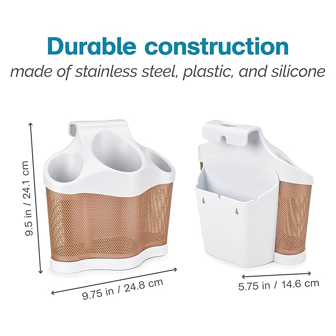 Polder Style Station, Tool Organizer for Hair Dryer, Curling Iron, and Straightener, Easy-to-Store Hair Styling Station, White and Copper