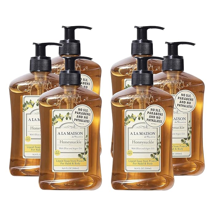 A LA MAISON French Liquid Hand Soap, Honeysuckle - Natural Hand Wash Made with Essential Oils - Biodegradable, Plant-Based, Vegan, Cruelty-Free, Alcohol & Paraben Free (16.9 oz, 6 Pack)