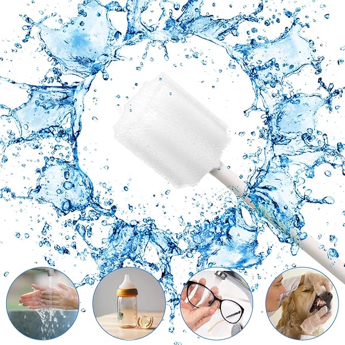 Disposable Mouth Swabs Sponge - Unflavored & Sterile Oral Swabs Dental Swabsticks for Mouth Cleaning (WHITE-50PCS)