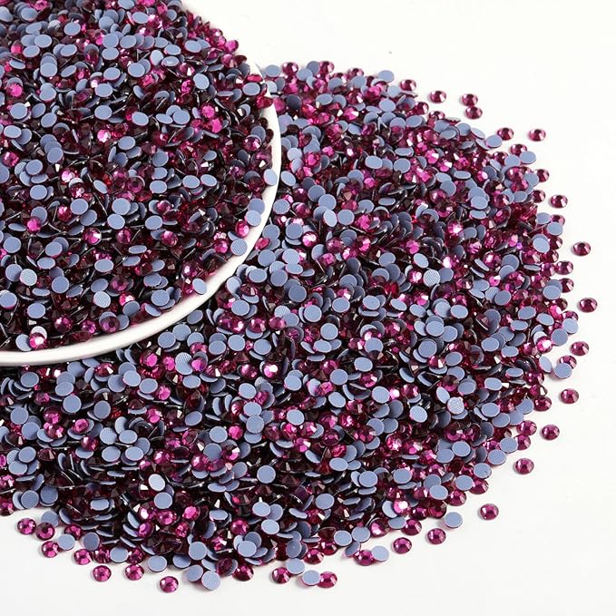 Beadsland Hotfix Rhinestones Bulk, 14400PCS Crystal Hot Fix Rhinestones for Crafts Clothes DIY Decoration, Fuchsia, SS10, 2.7-2.9mm