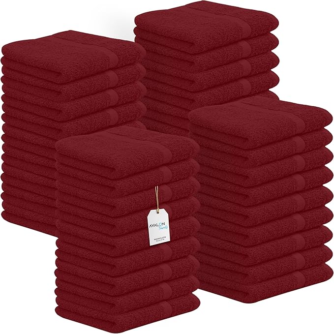 Avalon Towels Cotton Washcloths – (Pack of 36) Size 12x12 Inches, 100% Ring Spun Cotton, Soft & Absorbent Face Towels, Gym Towels, Hotel and Spa Quality, Reusable Fingertip Towels (Red)
