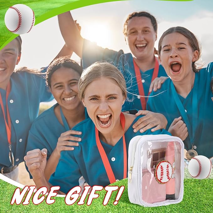 Reginary 12 Pcs Chenille Patch Gift Bags Senior Night Gift Bag Waterproof Travel Size Pack for Party Favors Team Stuff(White,Baseball)