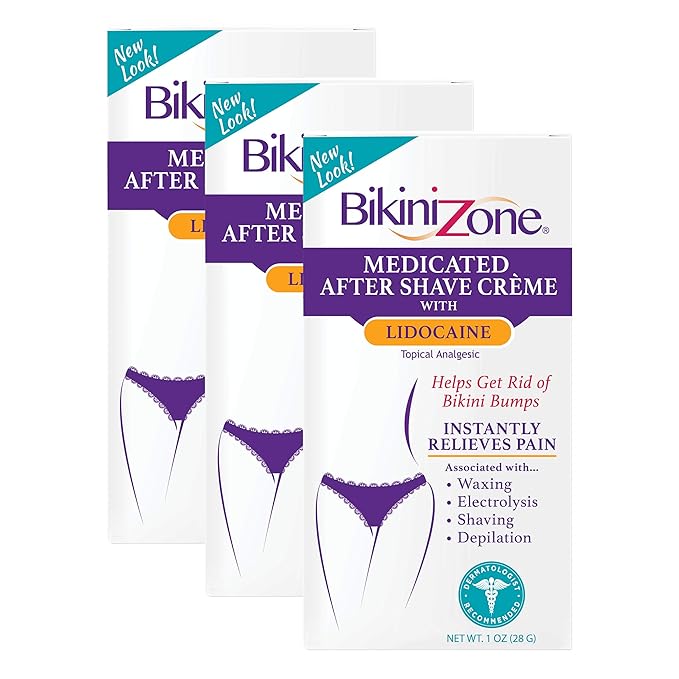 Bikini Zone Medicated After Shave Crème with Soothing Lidocaine, 1 Oz, 3 Pack