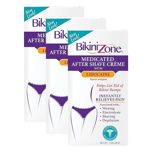 Bikini Zone Medicated After Shave Crème with Soothing Lidocaine, 1 Oz, 3 Pack