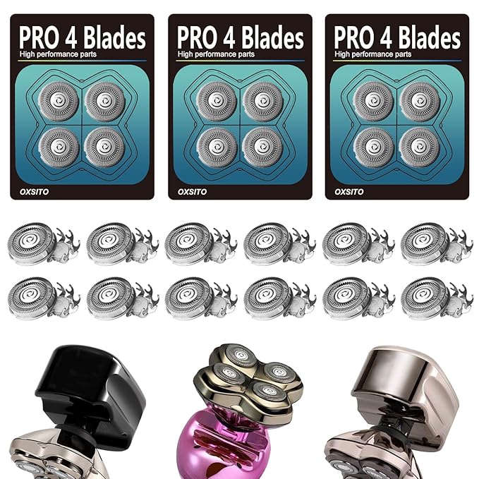 12 Pack Pro 4 Head Replacement Blades for Pitbulls Head Razors Gold PRO, Silver PRO, Platinum PRO… Series, Precision Replacement Blades for Head, Face, and Body Grooming.(12Pack, 3Set)