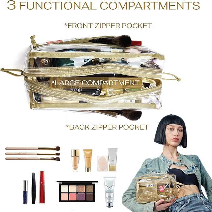 Rough Enough Clear Toiletry Bag for Traveling Women Travel Size Toiletries Makeup Cosmetic Organizer Large Stiff