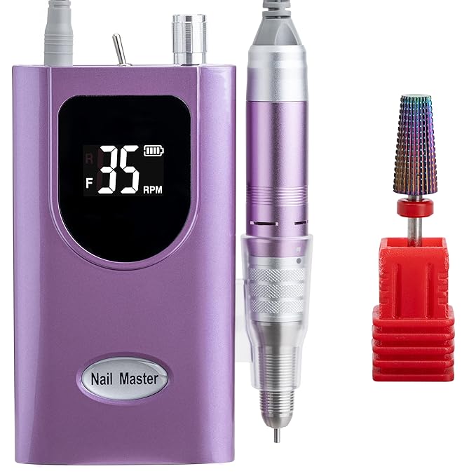 Delanie Nail Drill Purple & 5-in-1 Carbide Bit Fine Grit Bundle