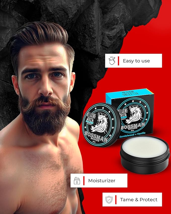 Bossman Relaxing Beard Balm for Men (Magic Scent) – Tames, Relaxes, Thickens & Softens for Ultimate Beard Care – Made in USA