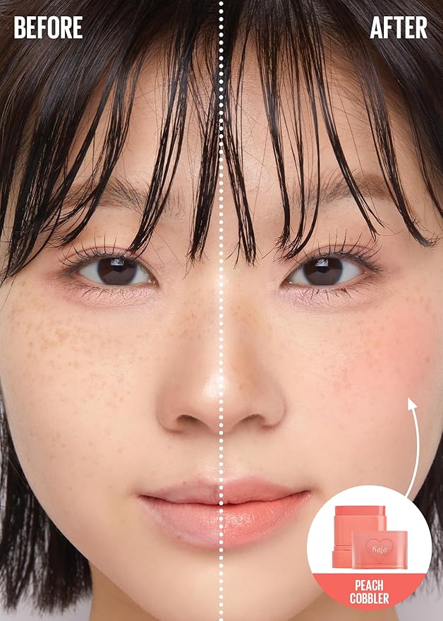 KAJA Cheek & Lip - Dewy Bar 03 Peach Cobbler | Creamy Blusher and Balm Multi-Stick, 45% Moisturizing Oil, Apple Extract, Vitamin-Hyaluronic Acid Infused, High Shine, Mother's Day, 10g