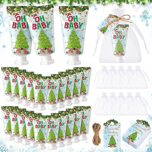 48 Sets Baby Shower Hand Cream Party Favors for Guests Gift Bulk Travel Size Hand Lotion Set for Baby Shower Wedding Christmas(Christmas)