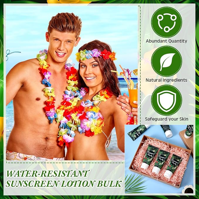 24 Pcs Mini Sunscreen Bulk for Summer Wedding Party Spf 30 Water Resistant Sunscreen Lotion Bulk 1oz Travel Size for Thank You Gifts Wedding Party Supplies(White Cream,Tropical)