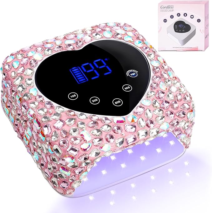 Cordless UV Led Nail Lamp, Diamond UV Nail Lamp for Gel Nails, Rechargeable Nail Dryer, Heart with 5 Timer and LCD Monitor, Professional for Valentines Day Gifts and Home Salon