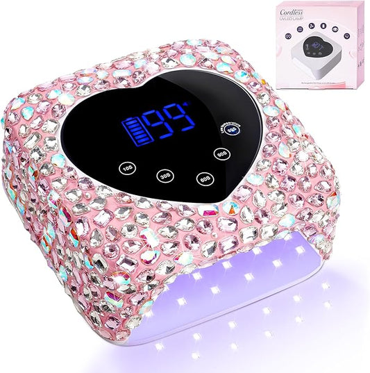 Cordless UV Led Nail Lamp, Diamond UV Nail Lamp for Gel Nails, Rechargeable Nail Dryer, Heart with 5 Timer and LCD Monitor, Professional for Valentines Day Gifts and Home Salon