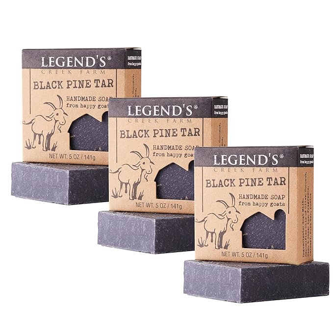 Legend's Creek Farm Goat Milk Soap - Cleansing Moisturizing Soap Bar for Hands and Body - 5 Oz Creamy Lather, Nourishing, Gentle Natural Soap for Sensitive Skin (Black Pine Tar, Pack of 3)