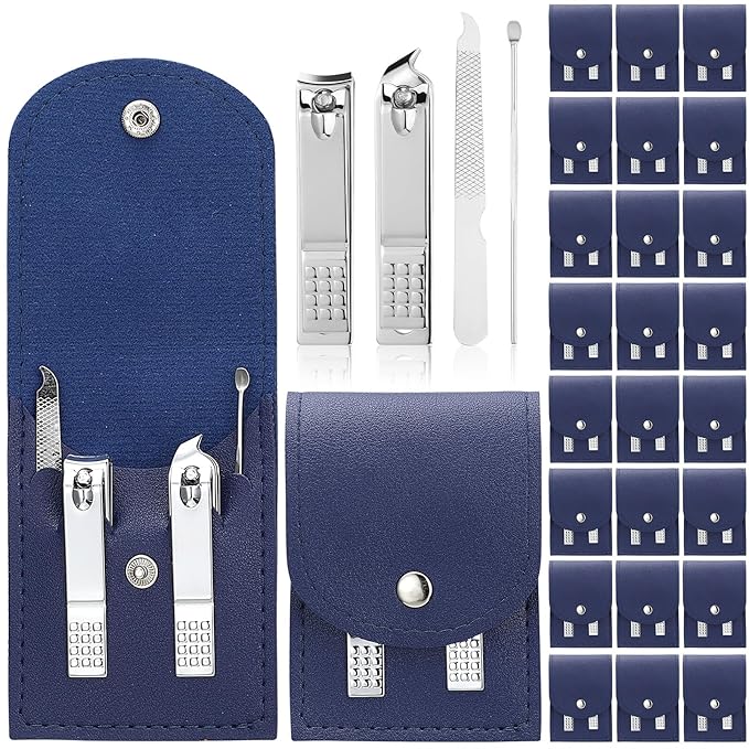 Lasnten 24 Set Manicure Set Bulk Nail Clippers Grooming Nail Kit Stainless Steel Professional Pedicure Kit Pedicure Tools with Travel Case Gifts for Men Women Personal(4 in 1,Dark Blue)
