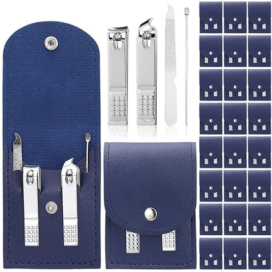 Lasnten 24 Set Manicure Set Bulk Nail Clippers Grooming Nail Kit Stainless Steel Professional Pedicure Kit Pedicure Tools with Travel Case Gifts for Men Women Personal(4 in 1,Dark Blue)