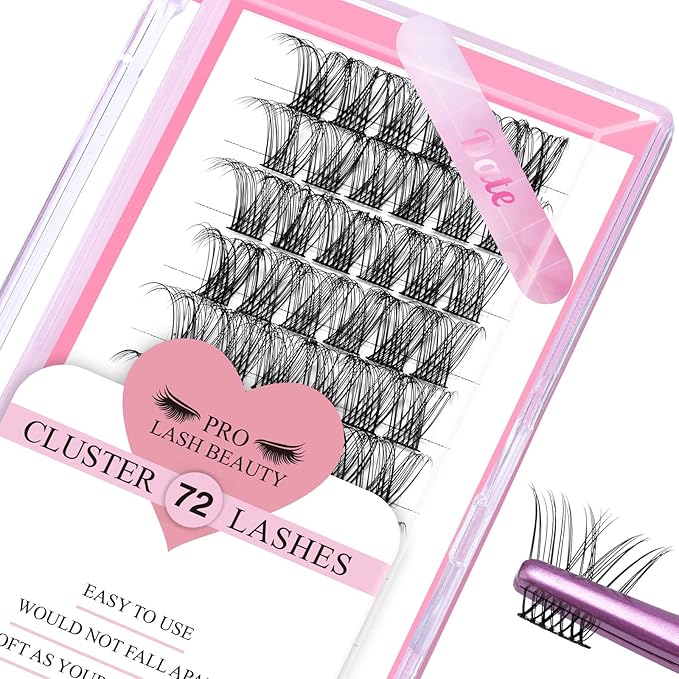 Cluster Lashes, 72 Pcs Individual Lashes, Lash Clusters DIY Eyelash Extension, Super Thin Band Reusable Soft & Comfortable (Date-D-16mm)