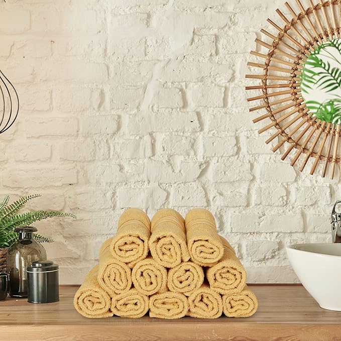 Utopia Towels 12 Pack Premium Wash Cloths Set, 12 by 12 Inches, 100% Cotton Ring Spun, Highly Absorbent and Soft Feel Washcloths for Bathroom, Spa, Gym, and Face, Beige