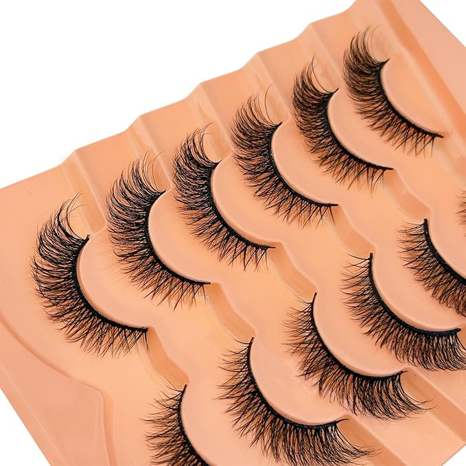 Cat Eye Lashes False Eyelashes Natural Look NINGLASH Wispy Lashes, Fake Eyelash 14mm Faux Mink Lashes Strips Eyelash 7 Pairs Natural Lash Pack