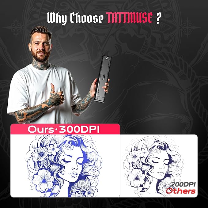 2025 New Version Tattoo Stencil Printer with 10pcs Transfer Paper, Wireless Thermal Tattoo Transfer Printer, Bluetooth Portable Tattoo Machine for Beginners Compatible with Smartphone & Pad