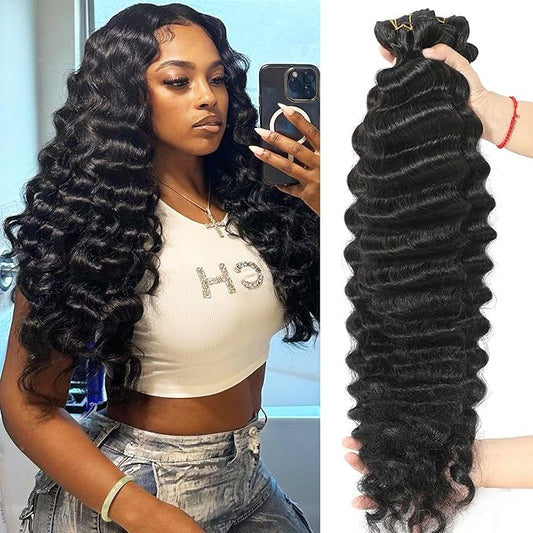 Loose Deep Wave Bundles Human Hair 12a Brazilian Hair Bundles 18 20 22 24 Inch 100% Unprocessed Virgin Raw Hair 4 Bundles Long Wavy Human Hair Extensions Natural Black Color for Women