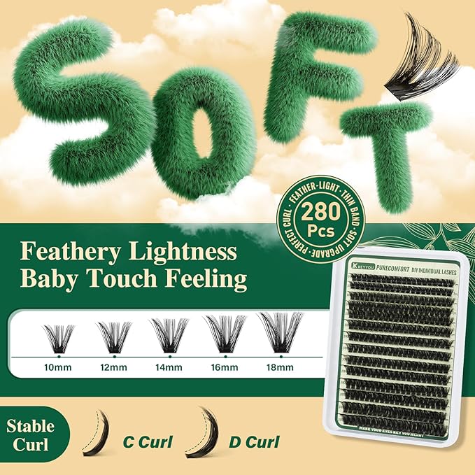 DIY Lash Extension Kit - 280pcs Soft Clusters - 100D Curl - Easy to Apply with Bond, Seal & Remover - At Home