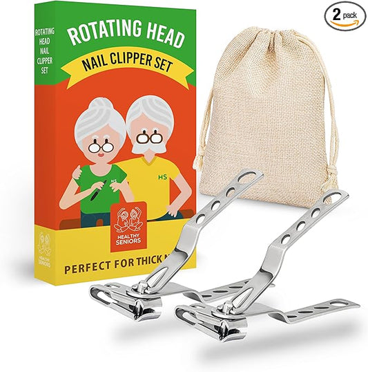 Nail Clippers Set, Easy Grip 360 Rotary Fingernail Clipper, Sharp Heavy Clippers for Thick Nails. Ideal for Diabetics or Seniors Suffering from Arthritis (2 Pieces)