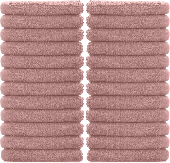 DAN RIVER 100% Cotton Washcloths 24 Pack Premium Quality Face and Body Cloth, Quick Dry Essential Towels for Bathroom, Hand, Kitchen & Cleaning, Baby Washcloths | 12X12 in | 400 GSM | Dusty Rose