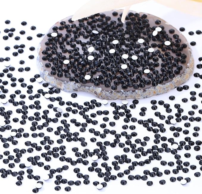 Black Flatback Rhinestones, Glass Rhinestones for Nail Art and Craft, Glue Fix, Loose Crystal Gemstones(Black, SS4, 2880pcs, 1.5-1.7mm)