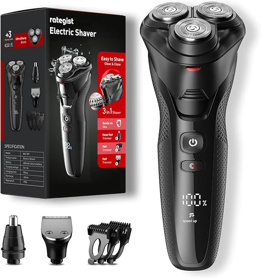 Cordless Electric Razor for Men: 3-in-1 Shaver for Beard/Nose/Sideburns - IPX7 Waterproof Travel Kit - Turbo Speed & Precision Blades