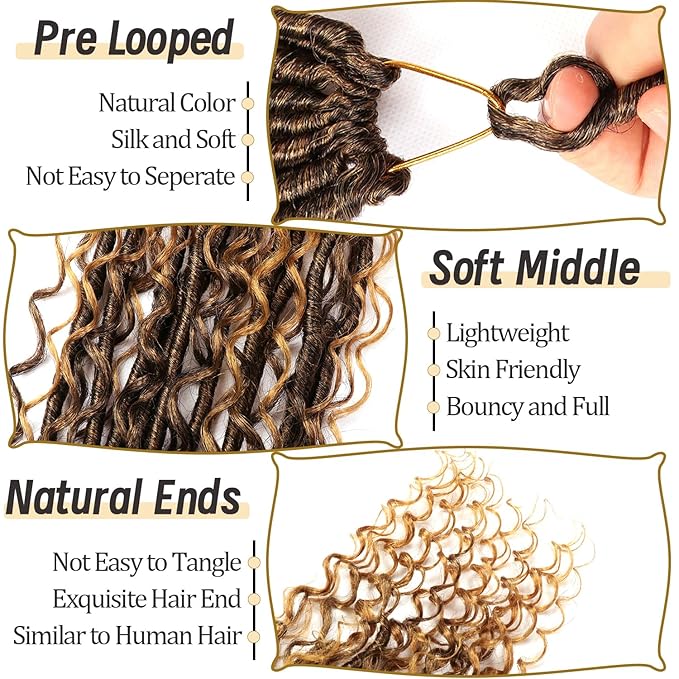 8 Packs Goddess Faux Locs Crochet Hair-24 Inch Boho Soft Locs Crochet Hair for Black Women (T27, 24 Inch(Pack of 8))