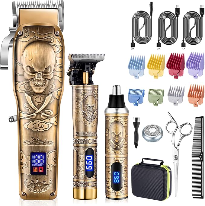 Roziapro Professional Hair Clippers for Men, Hair Trimmer for Men Haircut Cordless Hair Clippers Set with Rechargeable Nose Hair Trimmer, Gifts for Men (Gold)