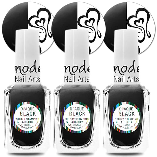 SheModern STICKY BLACK Opaque Stamping Polishes (Set of 3) For Nail Art Design Air Dry Collection. More Transfer Time with Tacky Surface for Easy Adhere of Pigment, Glitter