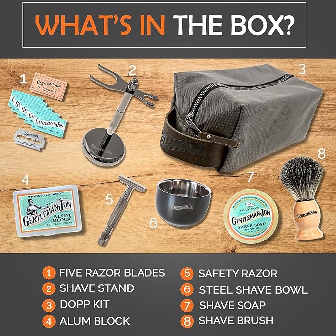 Supreme Shaving Collection - Deluxe Safety Razor Shaving Kit & Extra 50-Pack Platinum Double Edge Razor Blades - Extensive Wet Shave Set for Men - Superior Comfort and Smooth Shaves