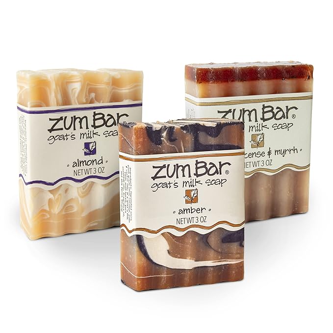 Zum Bar Goat's Milk Soap - Sweet Blends - Amber, Frankincense & Myrrh, Almond - 3 oz (3 Pack)