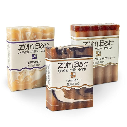 Zum Bar Goat's Milk Soap - Sweet Blends - Amber, Frankincense & Myrrh, Almond - 3 oz (3 Pack)
