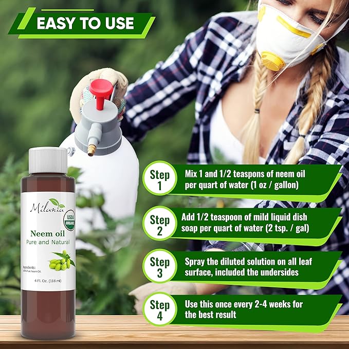 MILANIA Premium Organic Neem Oil Virgin, Cold Pressed, Unrefined 100% Pure Natural Grade A. Excellent Quality.(4 Fl. Oz.)