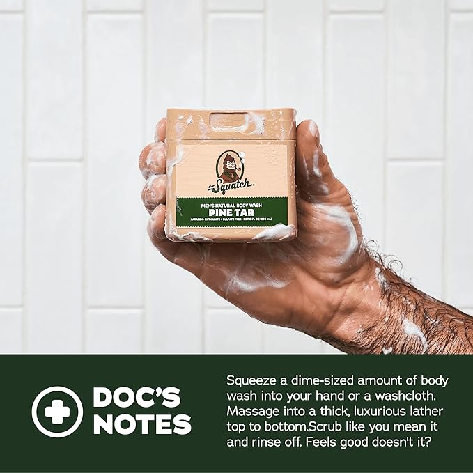 Dr. Squatch NEW Body Wash for Men with Nourishing, Natural Ingredients | No Paraben, Phthalate, Sulfate | All Day Moisturization | Pine Tar, Wood Barrel Bourbon & Fresh Falls (8 oz, 3-Pack)