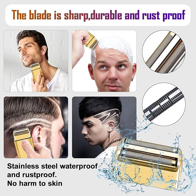 4 Pack Shaver Replacement Foil and Cutters compatible with BaBylissPRO Double FXFS2 Metal shaver foil replacement (Golden-4PCS)