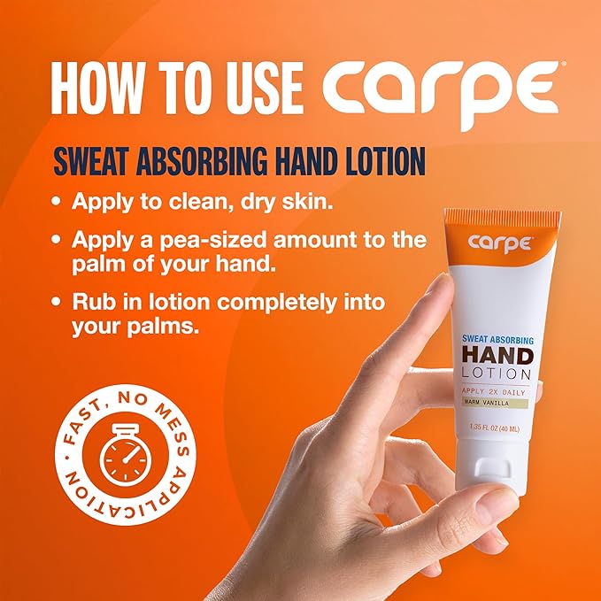 Carpe Sweat Absorbing Hand Lotion (Pack of 2) A dermatologist-recommended smooth lotion that helps stop hand sweat, great for hyperhidrosis or excessive sweat (Warm Vanilla)