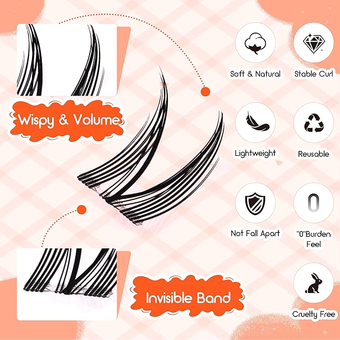 GEMERRY Lash Clusters Mink Cluster Lashes 2 Styles 8-12mm Cluster Eyelash Extensions Soft Comfortable Lash Extension Clusters DIY Eyelash Clusters for Beginners Ultra Thin Invisible Lash Band