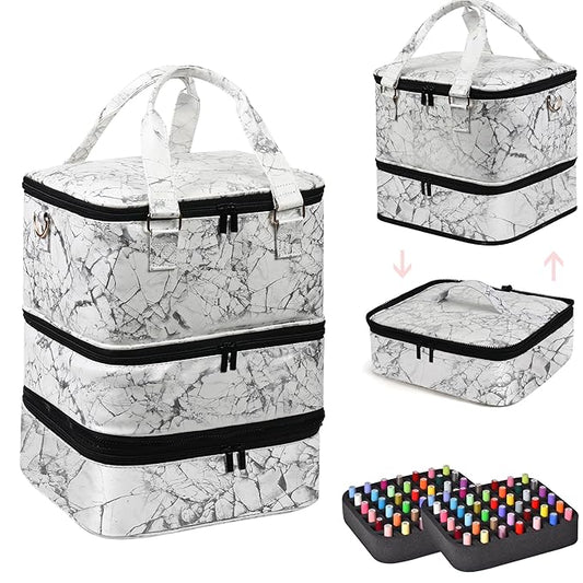 Large Nail Polish Organizer Case Hold 84+ Bottles Nail Polish & Nail Lamp, 3 Layers Nail Organizers and Storage for Nail Tech with Divider, Travel Carrying Case for Nail Polish Kit Set(White)