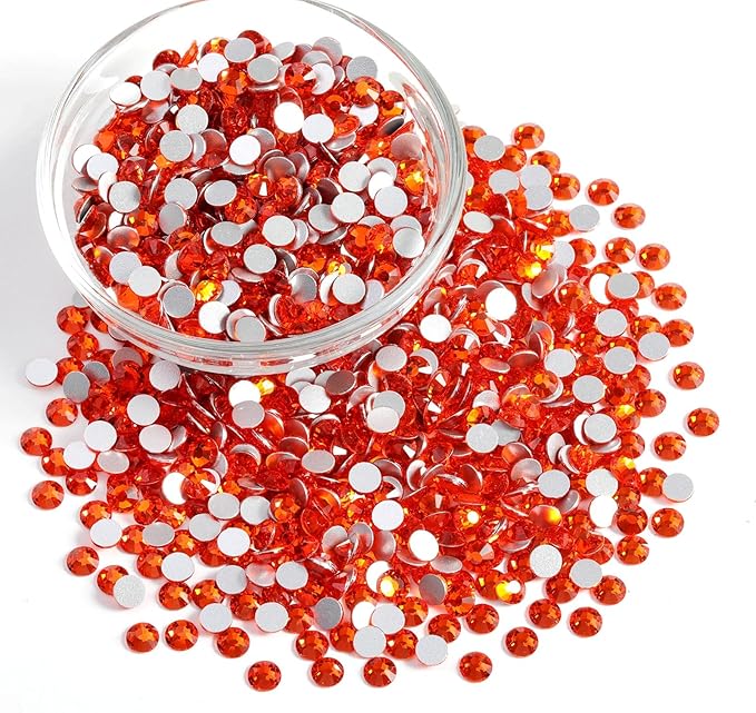 Beadsland Flatback Rhinestones Bulk,14400pcs Orange Rhinestones for Nails Crafts Clothes DIY Decoration, Hyacinth/Orange, SS10, 2.7-2.9mm
