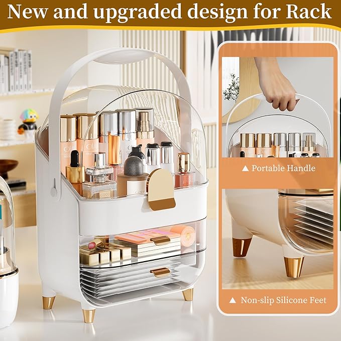 Makeup Organizer, Skincare Holder Bathroom Counter Organizer, Storage Box Cosmetic Display Cases, Teen Girl Gifts Trendy Stuff Make up Organizers for Vanity, Dresser, Countertop (Rose Gold)