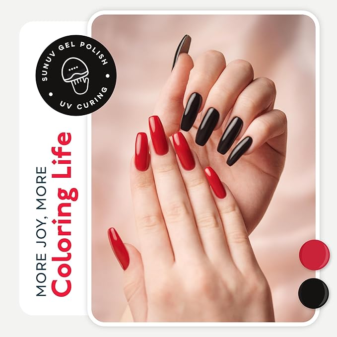 SUNUV Hema Free Gel Nail Polish Kit, 6 Colors Gel Polish Set, White Black Red Pink Silver Glitter, UV Nail Lamp Manicure Art Gift For Women and Girl