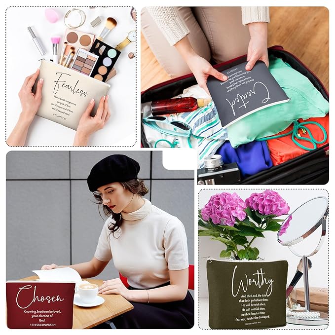 20 Pcs Christian Gifts for Women Religious Makeup Bags Cosmetic Inspirational Bible Verse Pencil Pouch with Zipper Mothers Day Thank You Church Gift Mom Travel Employee(Joyous,Bible Words)