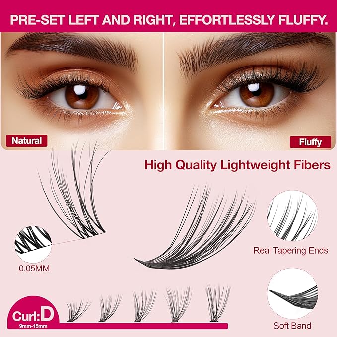 Lash Clusters Kit with Bond and Seal Lash Clusters Left &Right Lash Extension Kit with Eyelid Wipes Remover Eyelash Brush Eyelash Extension Kit Gift Set with Drawstring Bag Portable Lash Starter